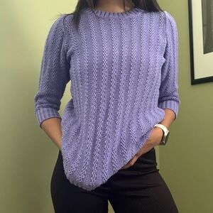 Kim Rogers Purple Crew Neck Sweater with Cable Knit Design